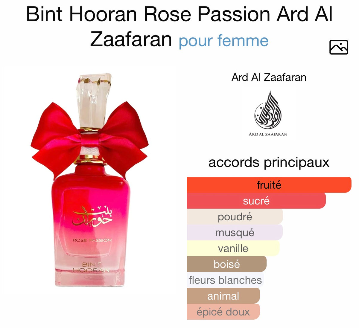 Bint Hooran Rose Passion Ard Al Zaafaran pour Femme