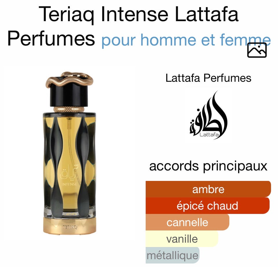 Teriaq intense Lattafa eau de parfum unisexe 100 ml